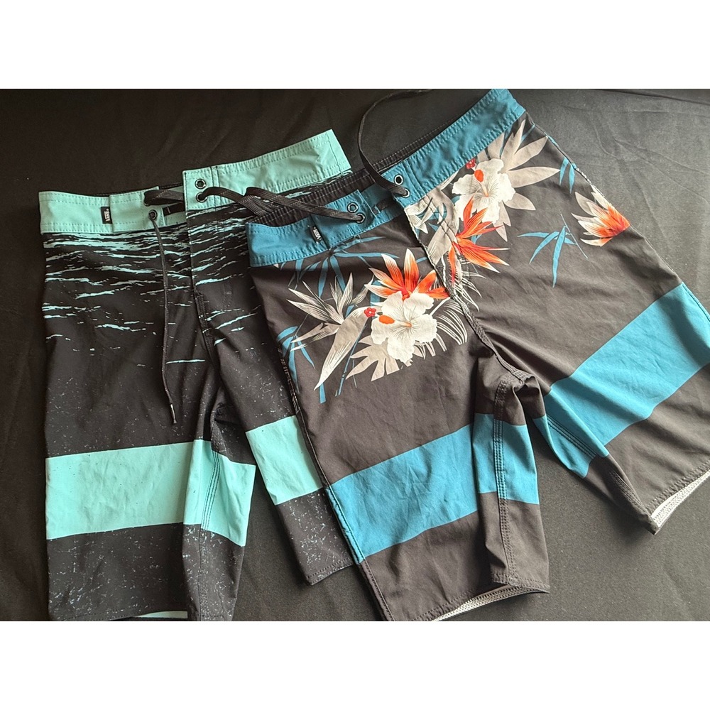 Vans Boys Swim Trunks Lot of 2 Floral Wave Board Shorts Sizes 25/10 and 26/12